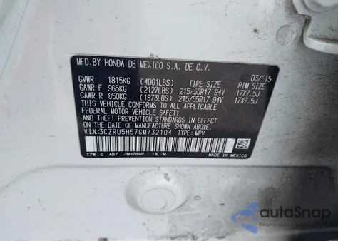 2016 Honda Hr-V Ex из США, поврежденный, VIN 3CZRU5H57GM732104